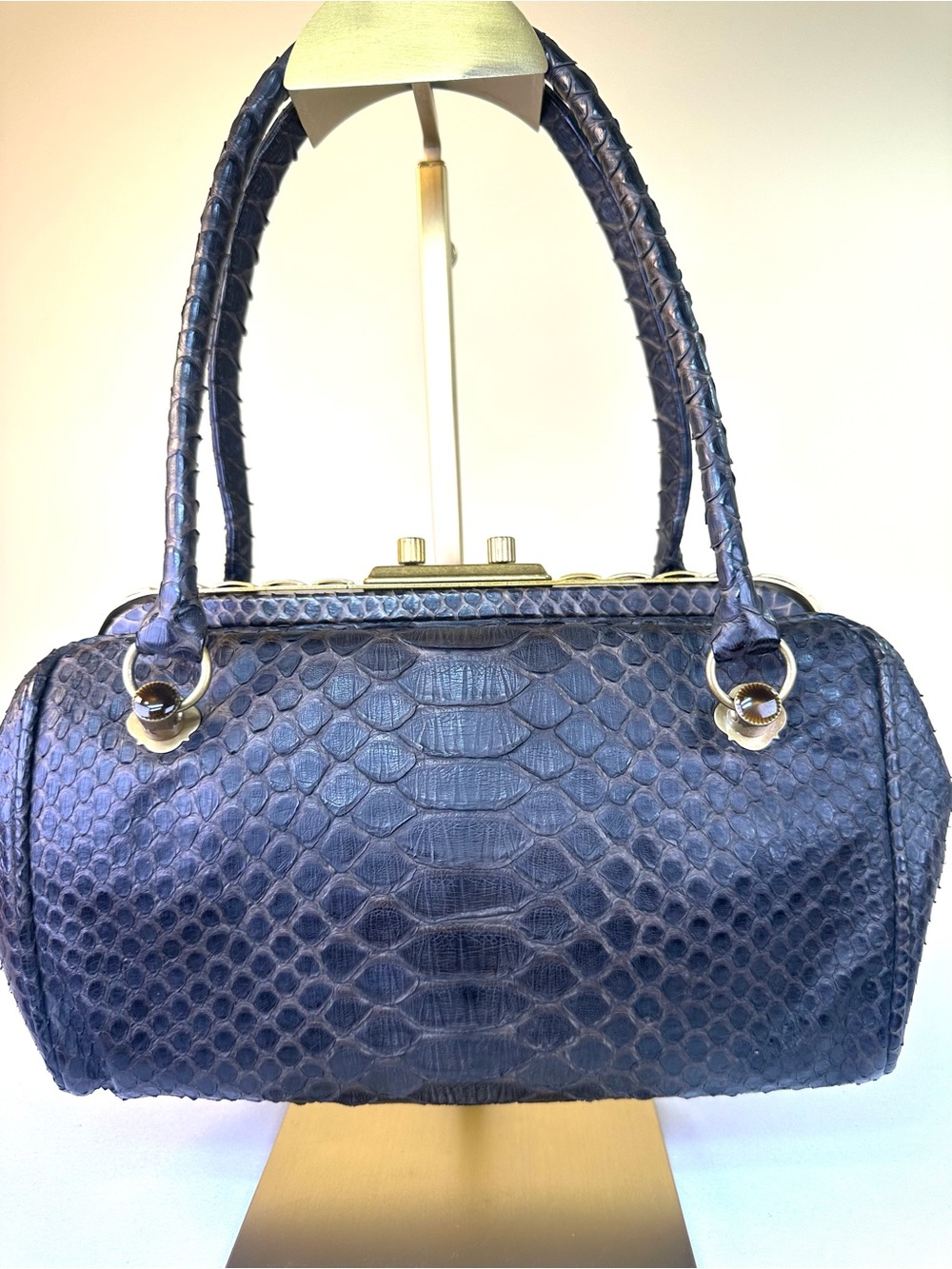 Bottega Veneta RARE Kari Python Frame Baguette Ebano Brown/Charcoal Vintage COA